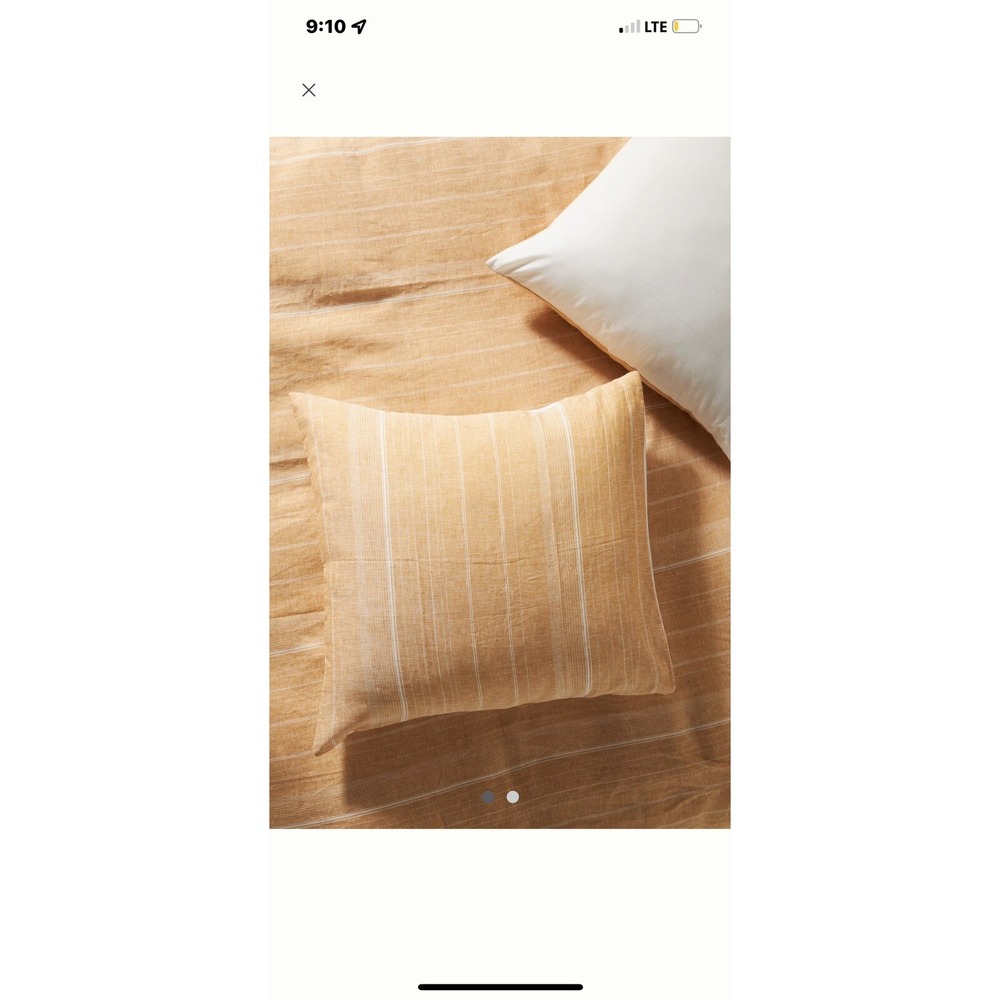 Anthropologie‎ EURO Pillow Sham Avalon Striped Linen Ochre New Orange White